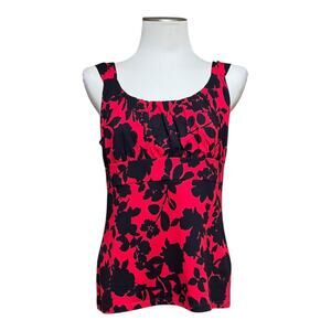 Ann Taylor Sleeveless Scoop Neck Top Red Black Large